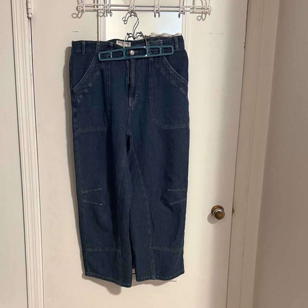 We The Free Indigo Textured Barrel Denim Carpenter Pants